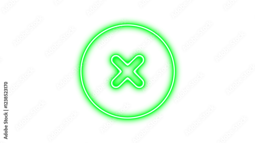Fototapeta premium Neon symbol circle xmark icon green color glow with transparent background