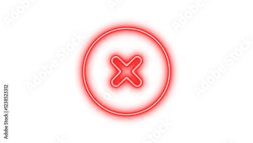 Neon symbol circle xmark icon red color glow with transparent background