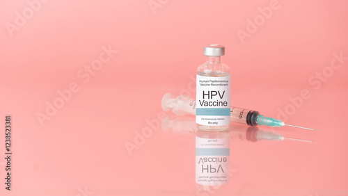 Wallpaper Mural Human papillomavirus (HPV) vaccine bottle with syringe on pink background. HPV vaccine protects against certain types of HPV that can cause cervical cancer. Torontodigital.ca