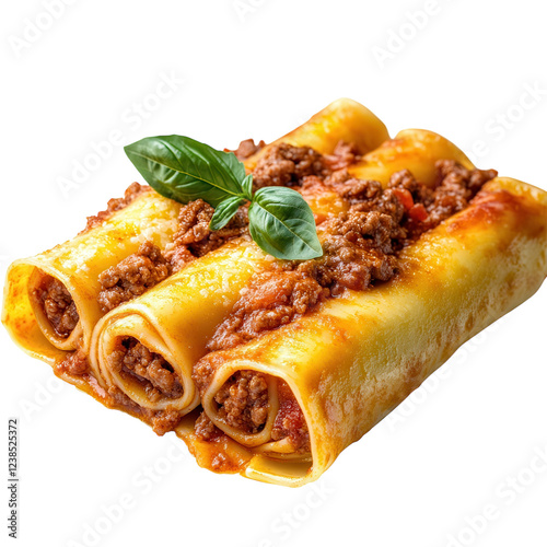 Delicious Bolognese Cannelloni on transparent background.