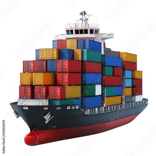 Global Cargo Ship Container Transport on transparent background.