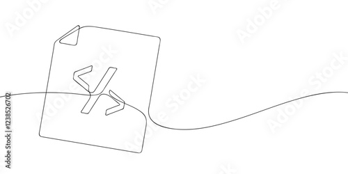 A single line drawing of a program file. Continuous line programming icon. One line icon code file. Vector illustration.