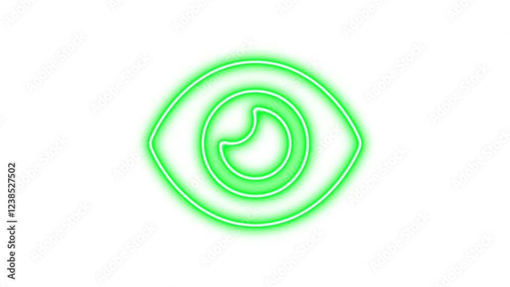 Neon symbol eye icon green color glow with transparent background