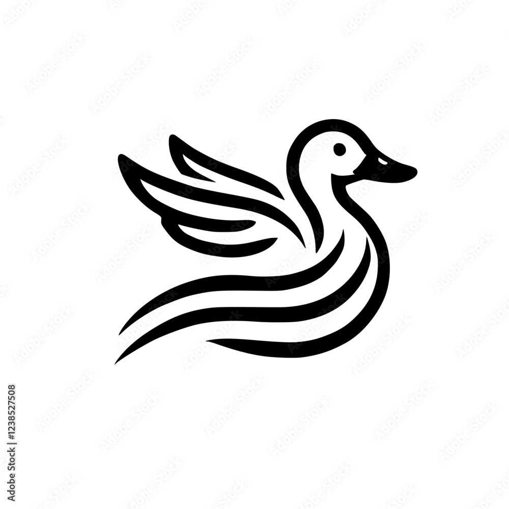 Abstract Duck Line Art: Minimalist Bird Design, Vector Graphic, Black and White Illustration, Nature Wildlife Logo