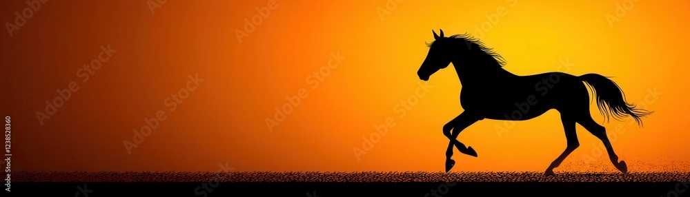 A silhouette of a horse galloping against a vibrant orange sunset, capturing a moment of freedom and grace in nature. A silhouette of a horse galloping against a vibrant orange sunset, capturing a moment of freedom and grace in nature.