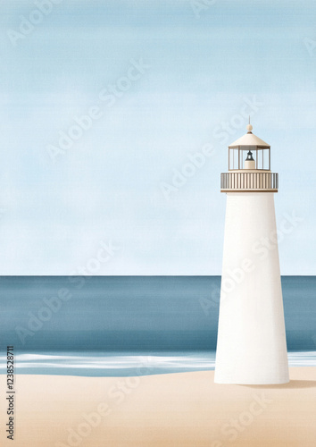 Obraz na płótnie Leuchtturm am Strand - Aquarell Strand Hintergrund mit maritimen Motiv w salonie