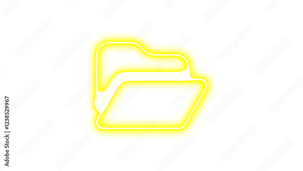Neon symbol folder open icon yellow color glow with transparent background Neon symbol folder open icon yellow color glow with transparent background