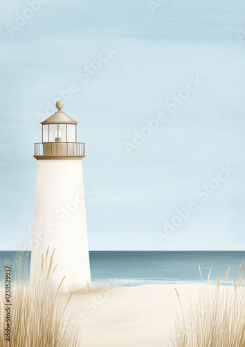 Leuchtturm am Strand - Aquarell Strand Hintergrund mit maritimen Motiv