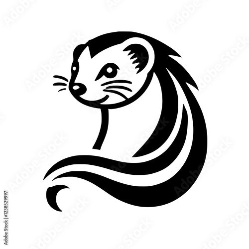 Elegant Stoat: Black and White Animal Graphic Design. Perfect for nature lovers and wildlife enthusiasts. This minimalist illustration is ideal for logos, prints, and more.