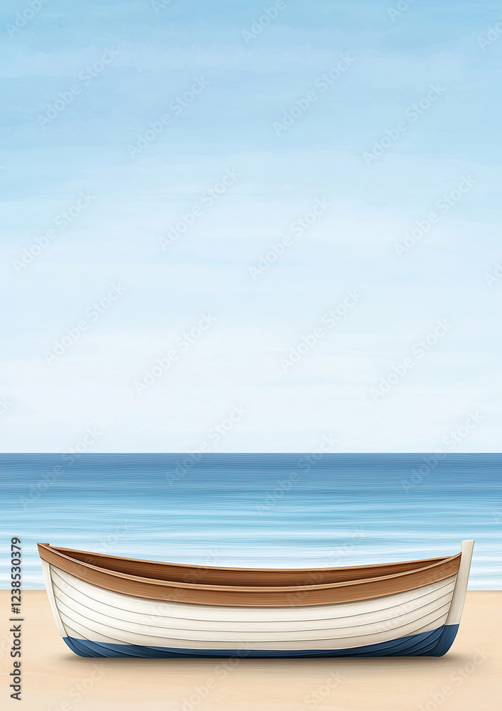 Aquarell Strand Hintergründe mit maritimem Boot Motiv und Textfreiraum