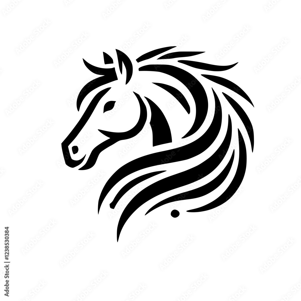 Abstract Horse Head: Black and White Vector Graphic, Elegant Equine Design, Perfect for Logo or Art Print Abstract Horse Head: Black and White Vector Graphic, Elegant Equine Design, Perfect for Logo or Art Print