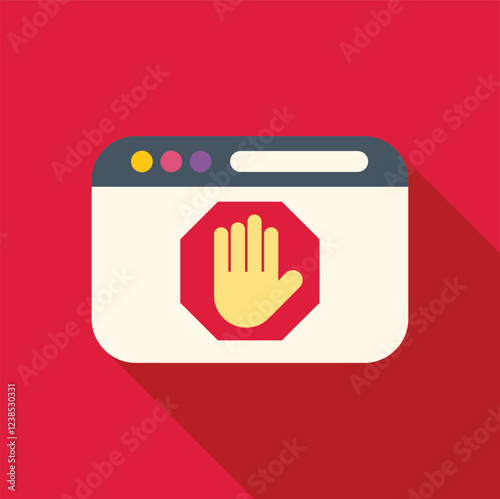 Stop hand sign in browser window symbolizes blocked website, access denied, or security warning