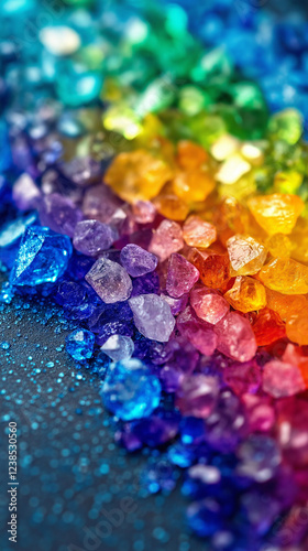 Colorful Crystals and Gems in Rainbow Spectrum for Background or Decor photo