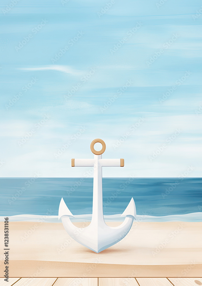 Anker am Strand - Aquarell Strand Hintergrund mit maritimem Motiv in A4