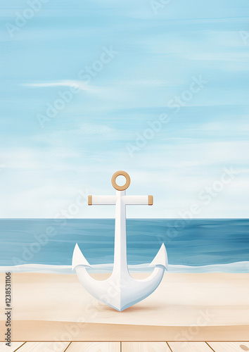 Obraz na płótnie Anker am Strand - Aquarell Strand Hintergrund mit maritimem Motiv in A4 w salonie