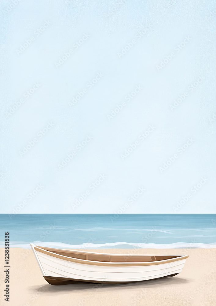 Aquarell Strand Hintergründe mit maritimem Boot Motiv und Textfreiraum