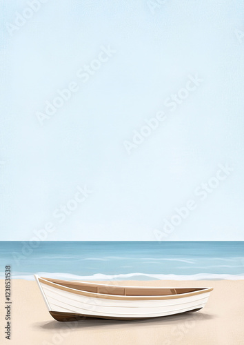 Aquarell Strand Hintergründe mit maritimem  Boot Motiv und Textfreiraum