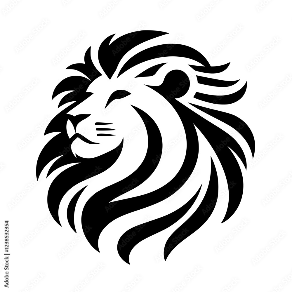 Majestic Lion Head: A Black and White Vector Graphic Design. Perfect for logos, branding, and more. This powerful image symbolizes strength, royalty, and wild nature. Majestic Lion Head: A Black and White Vector Graphic Design. Perfect for logos, branding, and more. This powerful image symbolizes strength, royalty, and wild nature.