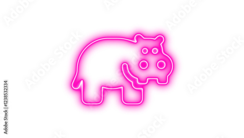 Neon symbol hippo icon pink color glow with transparent background