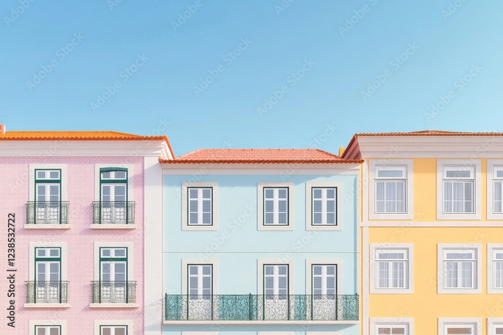 Fototapeta premium Graphic art depicting colorful houses in Porto, Portugal showcasing charming architectural styles
