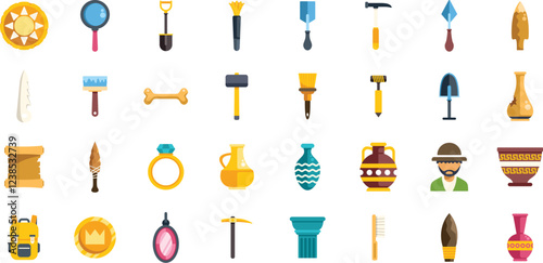 Collection of archaeology tools and artifacts representing the study of human history and ancient civilizations
