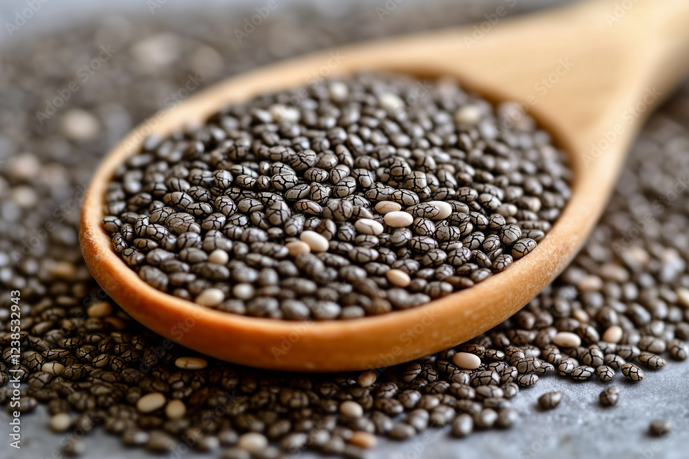 Chia seeds, closeup, healthy food, background Chia seeds, closeup, healthy food, background