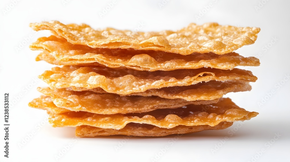 A stack of crispy, golden-brown, fried pastries. A stack of crispy, golden-brown, fried pastries.