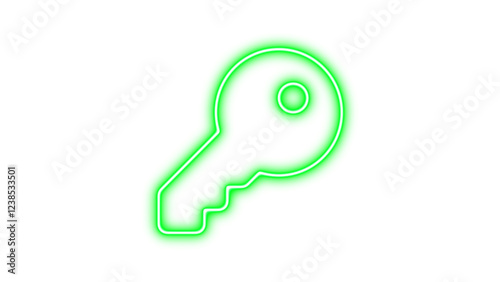 Neon symbol key icon green color glow with transparent background