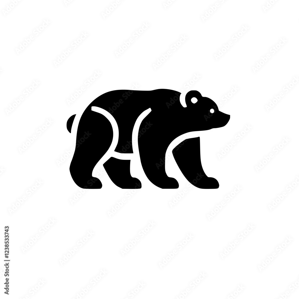 Obraz premium Black Bear Silhouette: Minimalist Wildlife Icon, Nature Graphic Design
