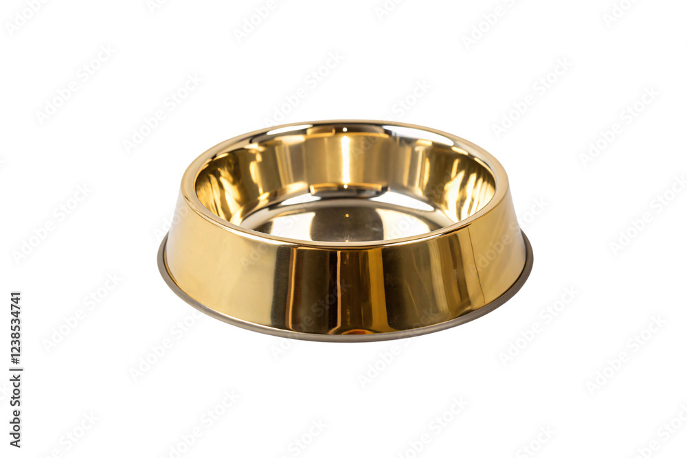 Reflective gold pet bowl with a smooth, rounded design. Sturdy and chic, perfect for adding a touch of sophistication to feeding time, isolated on a transparent background Reflective gold pet bowl with a smooth, rounded design. Sturdy and chic, perfect for adding a touch of sophistication to feeding time, isolated on a transparent background