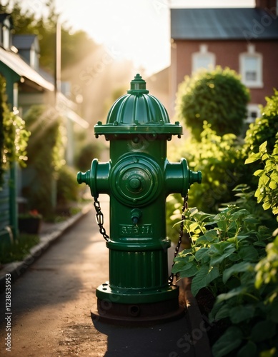 green fire hydrant on a sunny day