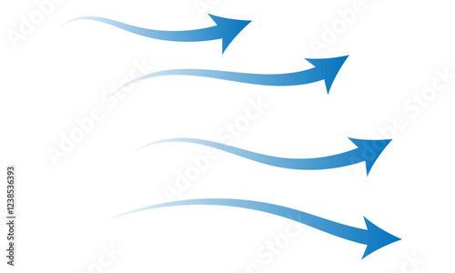 Air flow. Set of blue arrow showing air or wind flow. Wind direction arrows. Blue cold fresh stream from the conditioner. Vector illustration isolated on white background.eps10