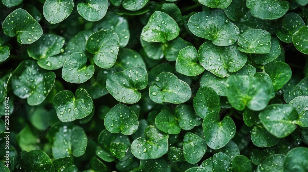 Obraz premium Fresh green leaves with water droplets, a natural closeup of plant life