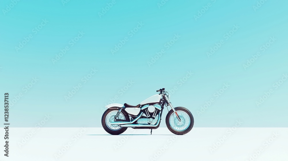 Fototapeta premium Lonely Motorcycle Frame in Open Field, a solitary bike structure surrounded by vast grasslands, remnants of adventures past, evoking nostalgia and freedom in simplicity.