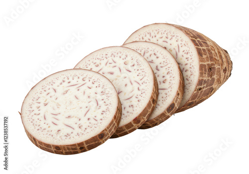 Taro, sliced of taro isolated on white background, no depth of field, sharp.