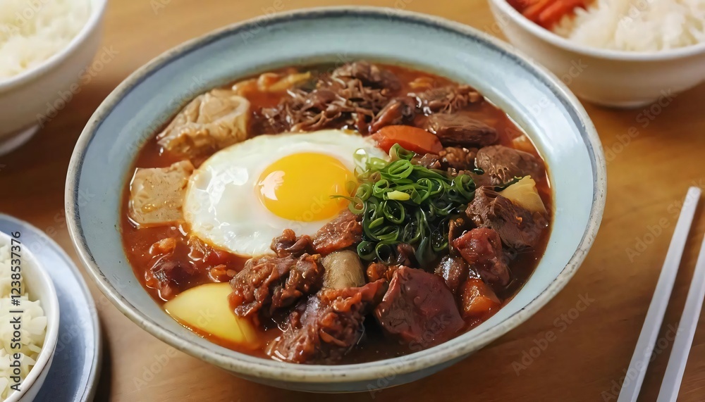 Delicious Beef Stew with Fried Egg and Rice Asian Cuisine Homemade Recipe Delicious Beef Stew with Fried Egg and Rice Asian Cuisine Homemade Recipe
