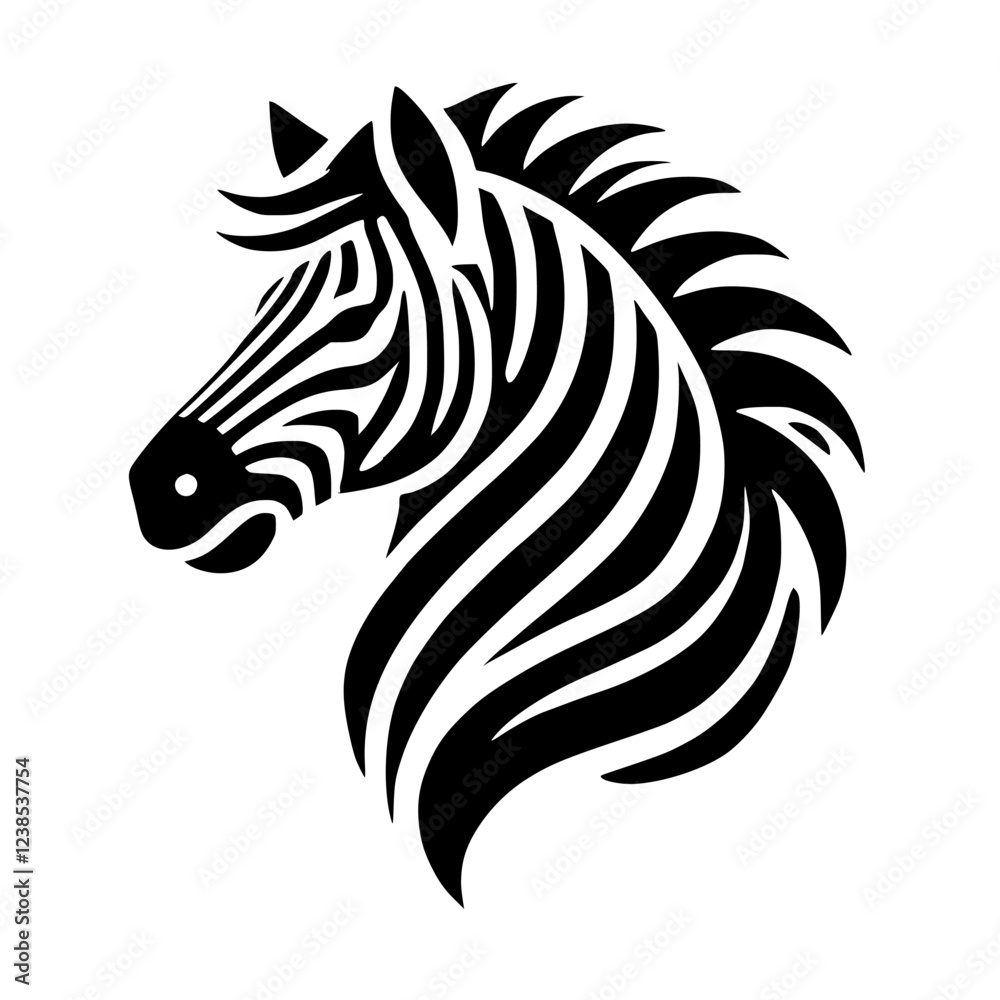 Fototapeta premium Striking Zebra Head Profile: A Black and White Graphic Design Masterpiece