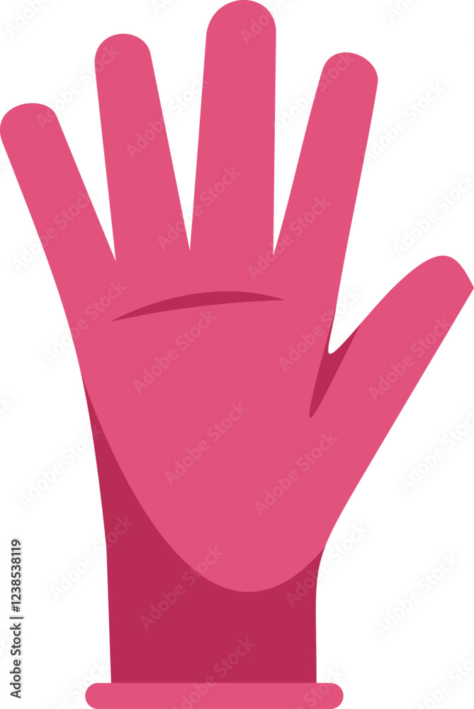 Pink cleaning glove showing open hand with five fingers, representing cleaning and hygiene Pink cleaning glove showing open hand with five fingers, representing cleaning and hygiene