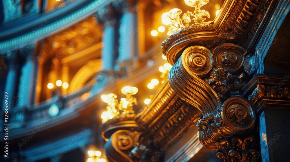 Fototapeta premium close up of vintage theater architecture showcasing ornate details and warm lighting, creating elegant and inviting atmosphere