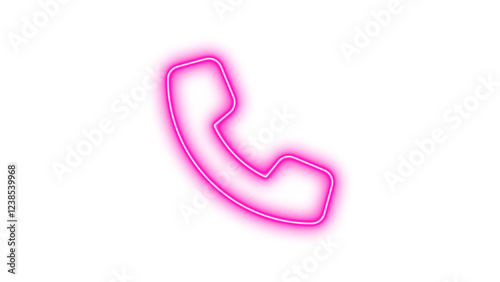 Neon symbol phone icon pink color glow with transparent background