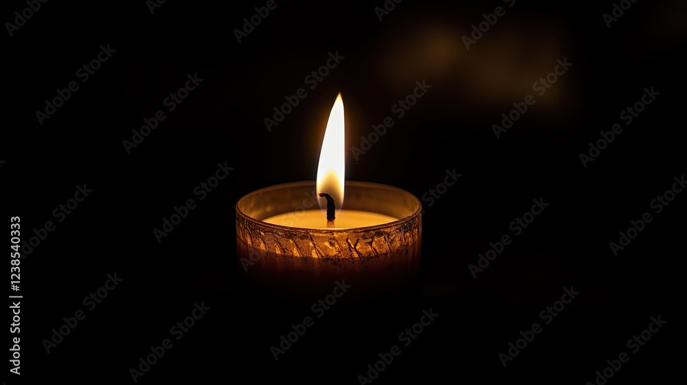 A solitary candle flame illuminates the darkness creating a serene and peaceful glow A solitary candle flame illuminates the darkness creating a serene and peaceful glow