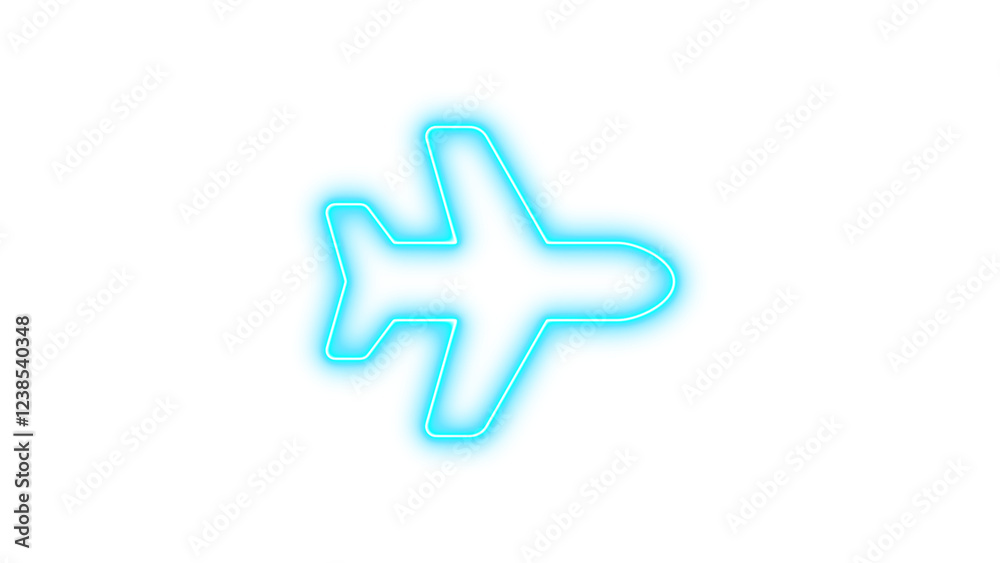 Fototapeta premium Neon symbol plane icon cyan color glow with transparent background