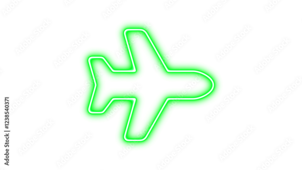 Obraz premium Neon symbol plane icon green color glow with transparent background