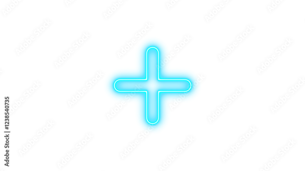 Obraz premium Neon symbol plus icon cyan color glow with transparent background
