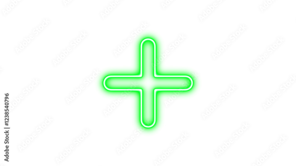 Neon symbol plus icon green color glow with transparent background Neon symbol plus icon green color glow with transparent background