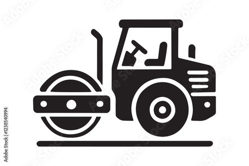 Black and White Road Roller Silhouette Asphalt Compactor Vector