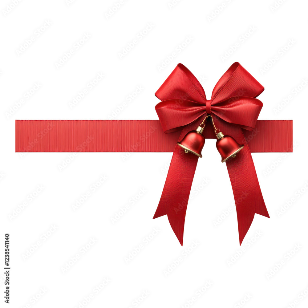 festive red ribbon with bow and bells, perfect for Christmas decorations festive red ribbon with bow and bells, perfect for Christmas decorations