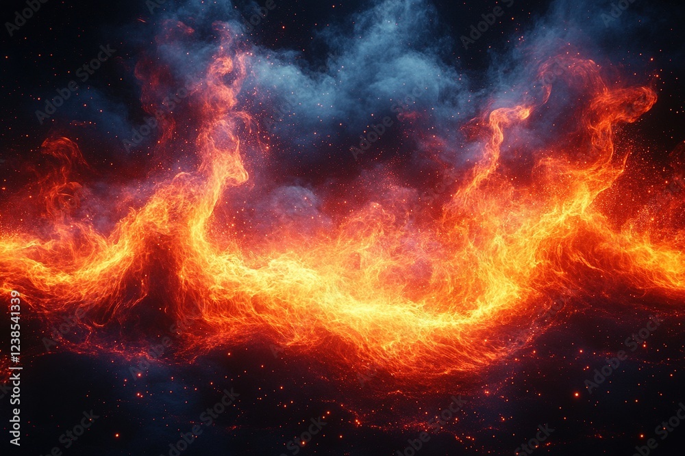 Fiery nebula swirls against dark space, used as a backdrop Fiery nebula swirls against dark space, used as a backdrop