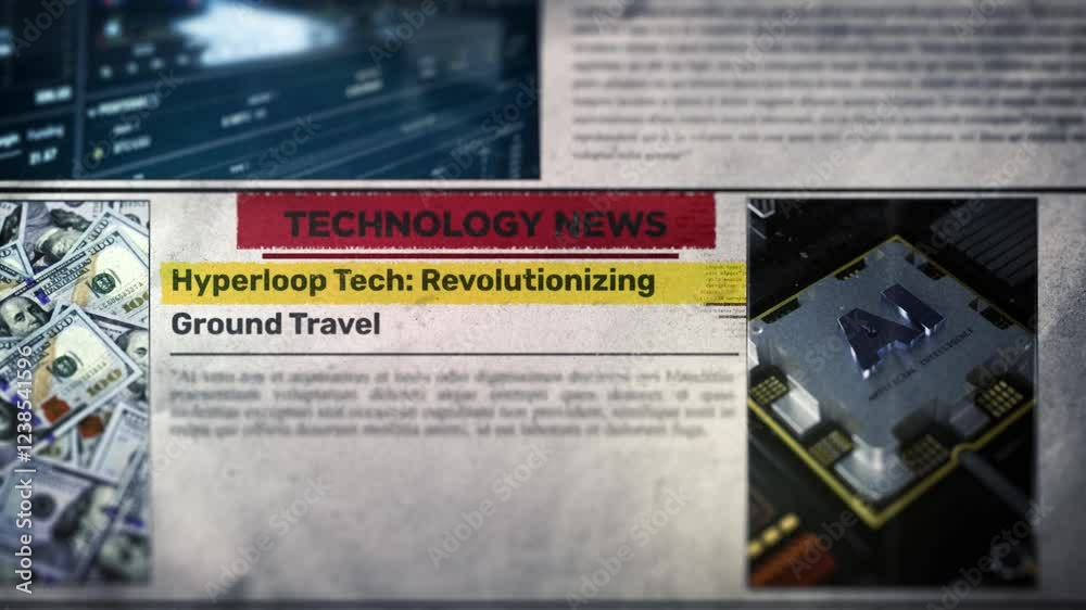 Hyperloop Tech Revolutionizing Ground Travel Headline Title on Newspaper