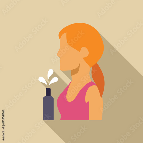 Woman drinking water after training, healthy lifestyle, flat design with long shadow